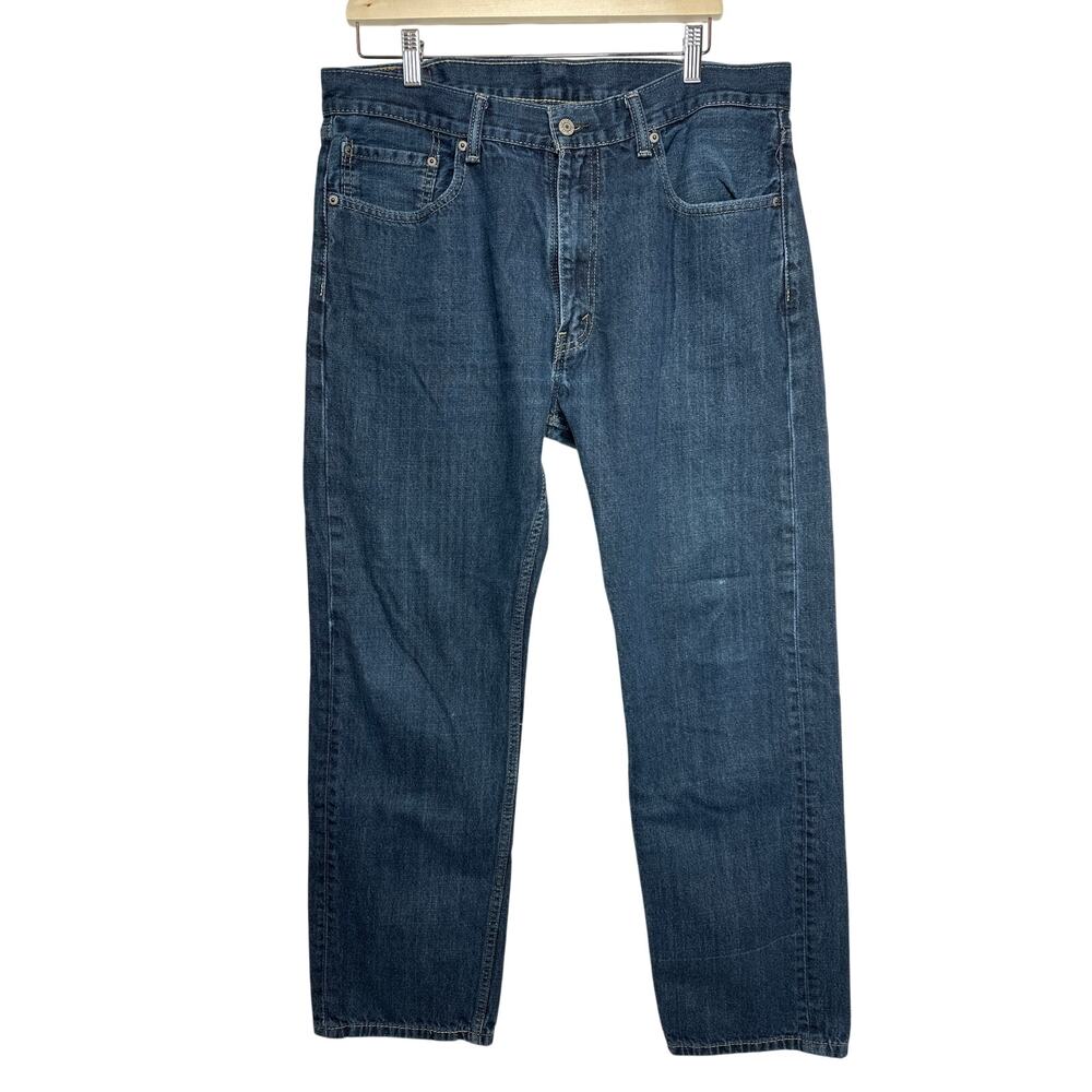 Levi’s 505 Men's Regular Fit Straight Leg Zipper Fly Dark Wash Denim Jeans 36x32